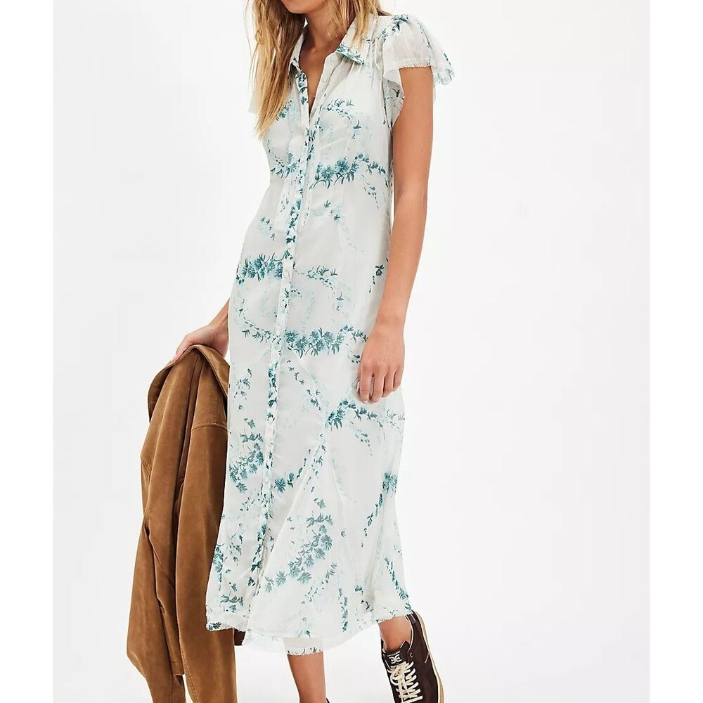 Free People Cannaday Maxi Dress Floral Printed Buttondown Beachy Boho S 289575